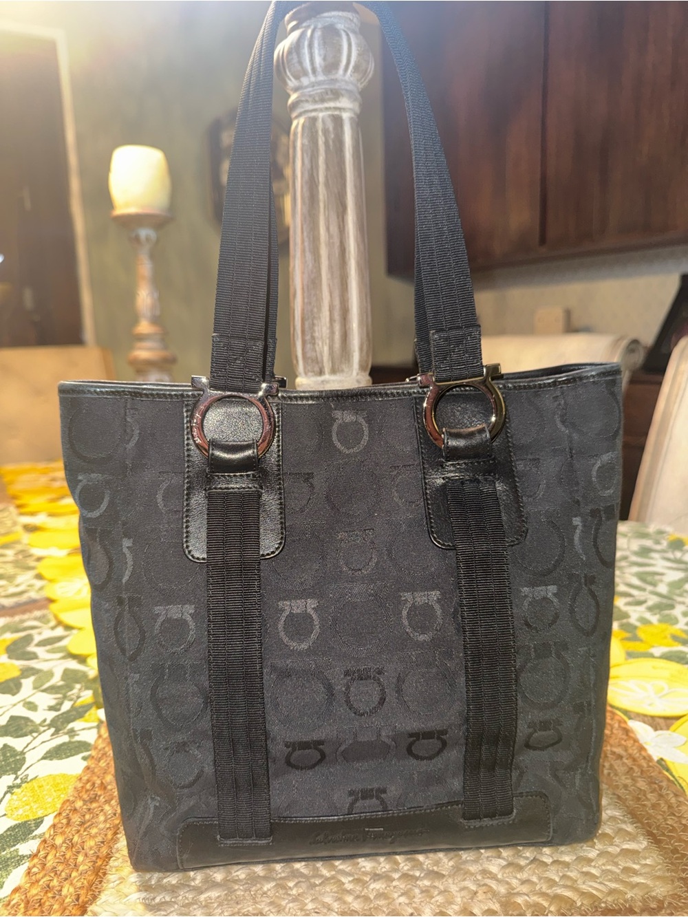 Authentic Vintage Salvatore Ferragamo Signature Tote Bag w: Silver Tone Hardware
